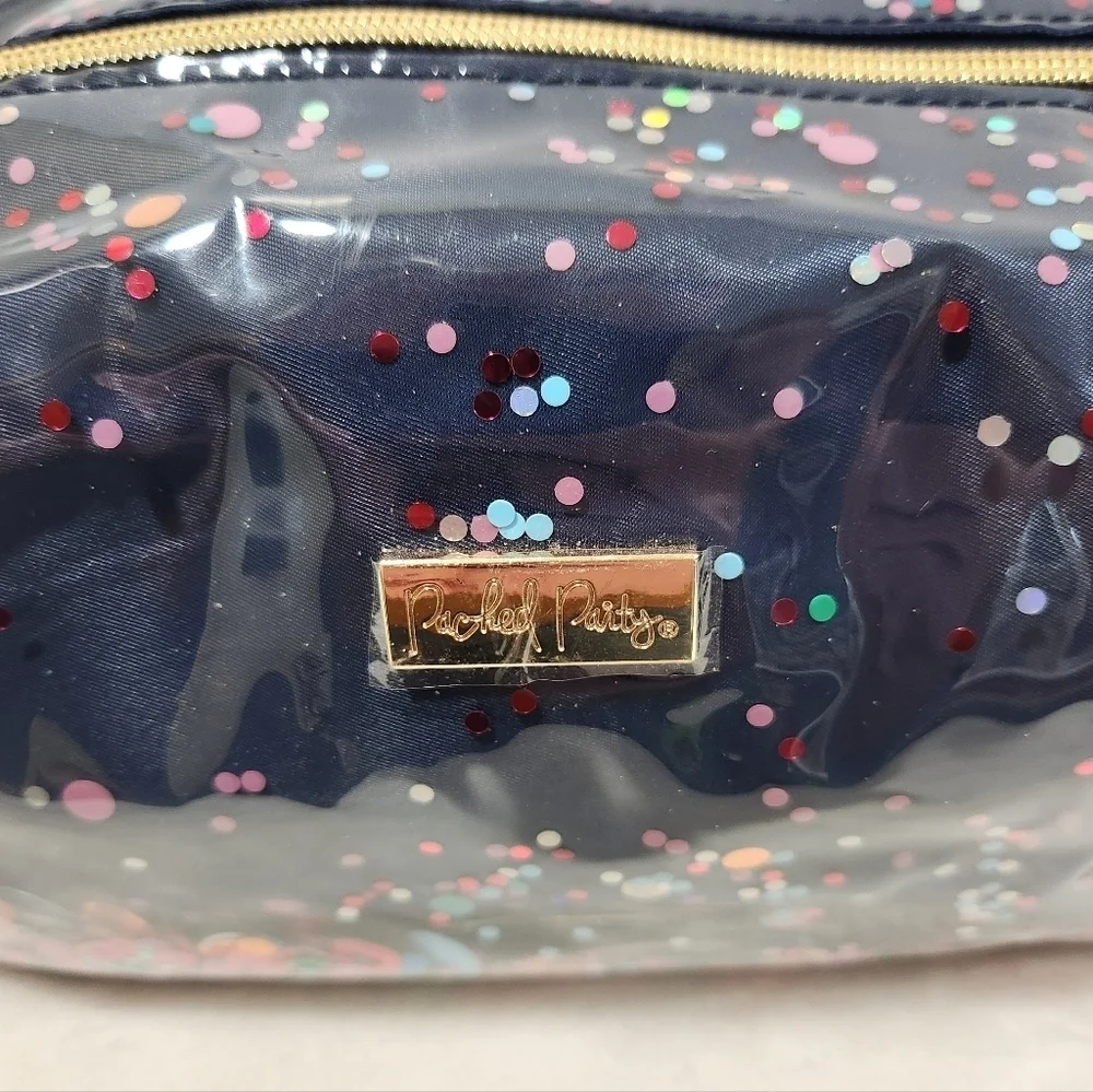 Packed Party Confetti Navy Blue Everyday Essentials Vanity Cosmetic Bag NWOT